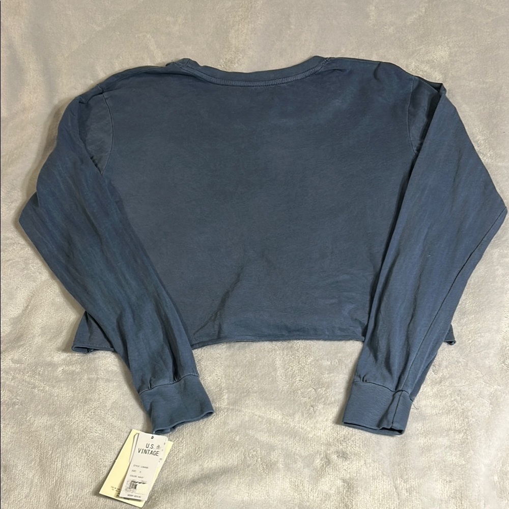 US VINTAGE Blue Long Sleeve Panama City Beach Crop Top - Picture 5 of 5